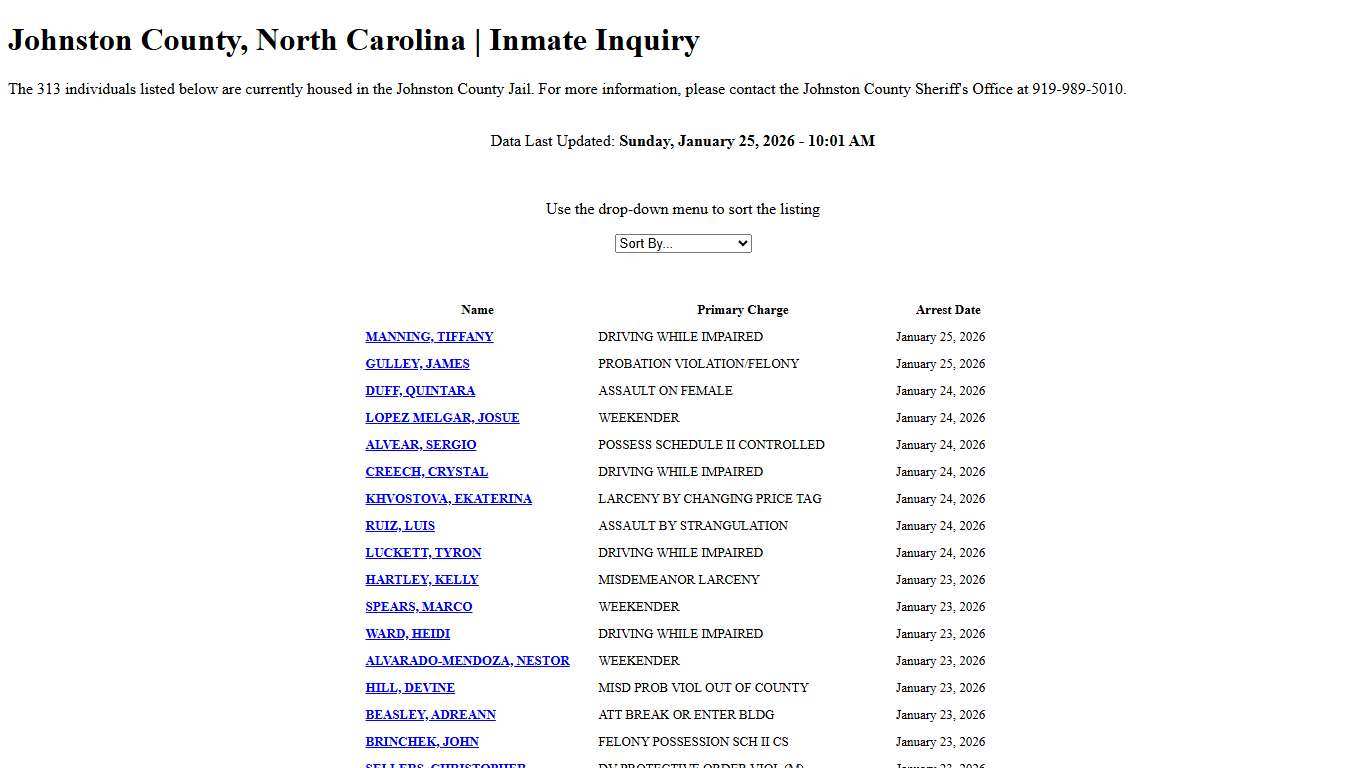 Johnston County, North Carolina Inmate Inquiry