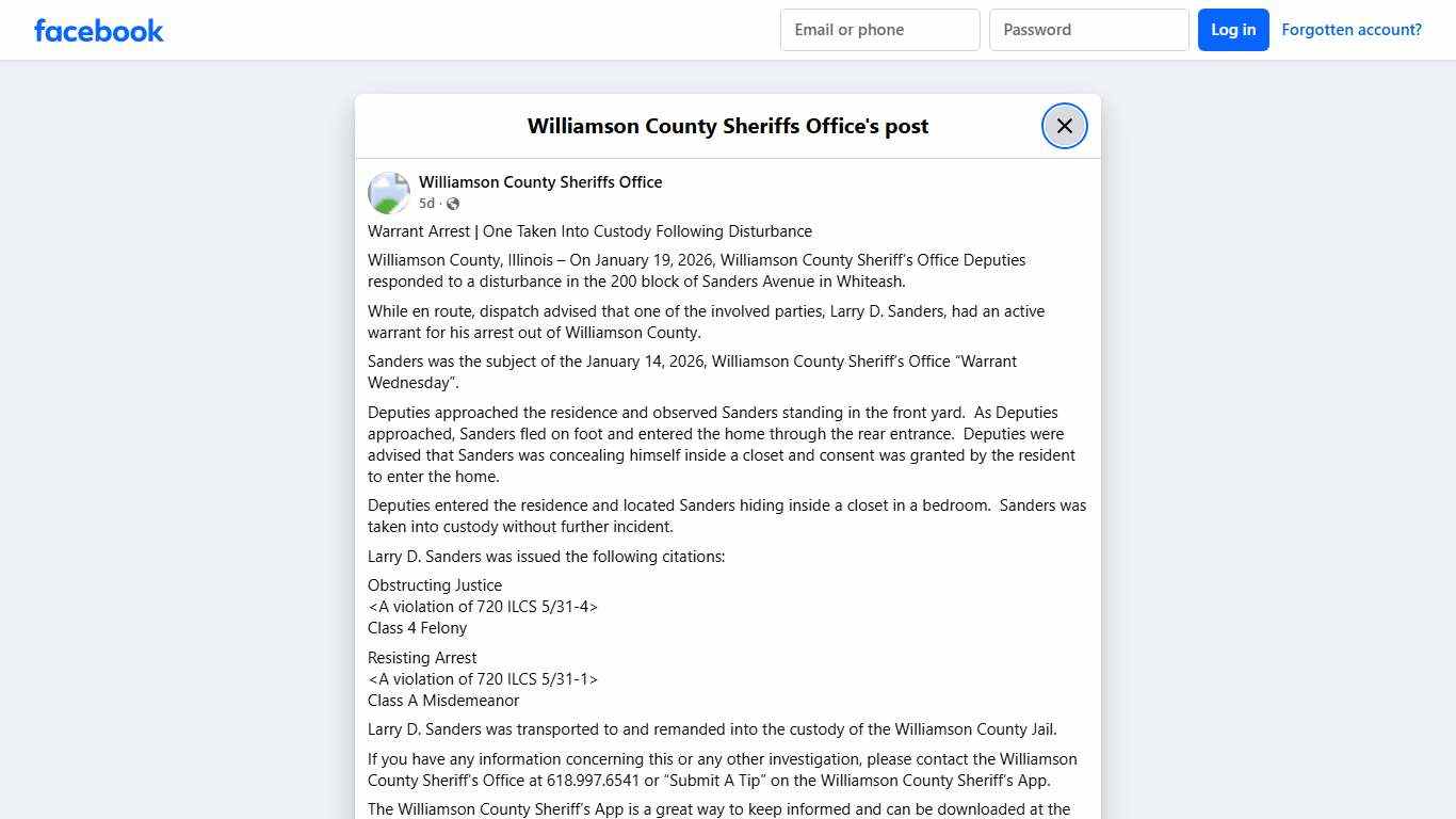 Warrant Arrest One... - Williamson County Sheriffs Office Facebook